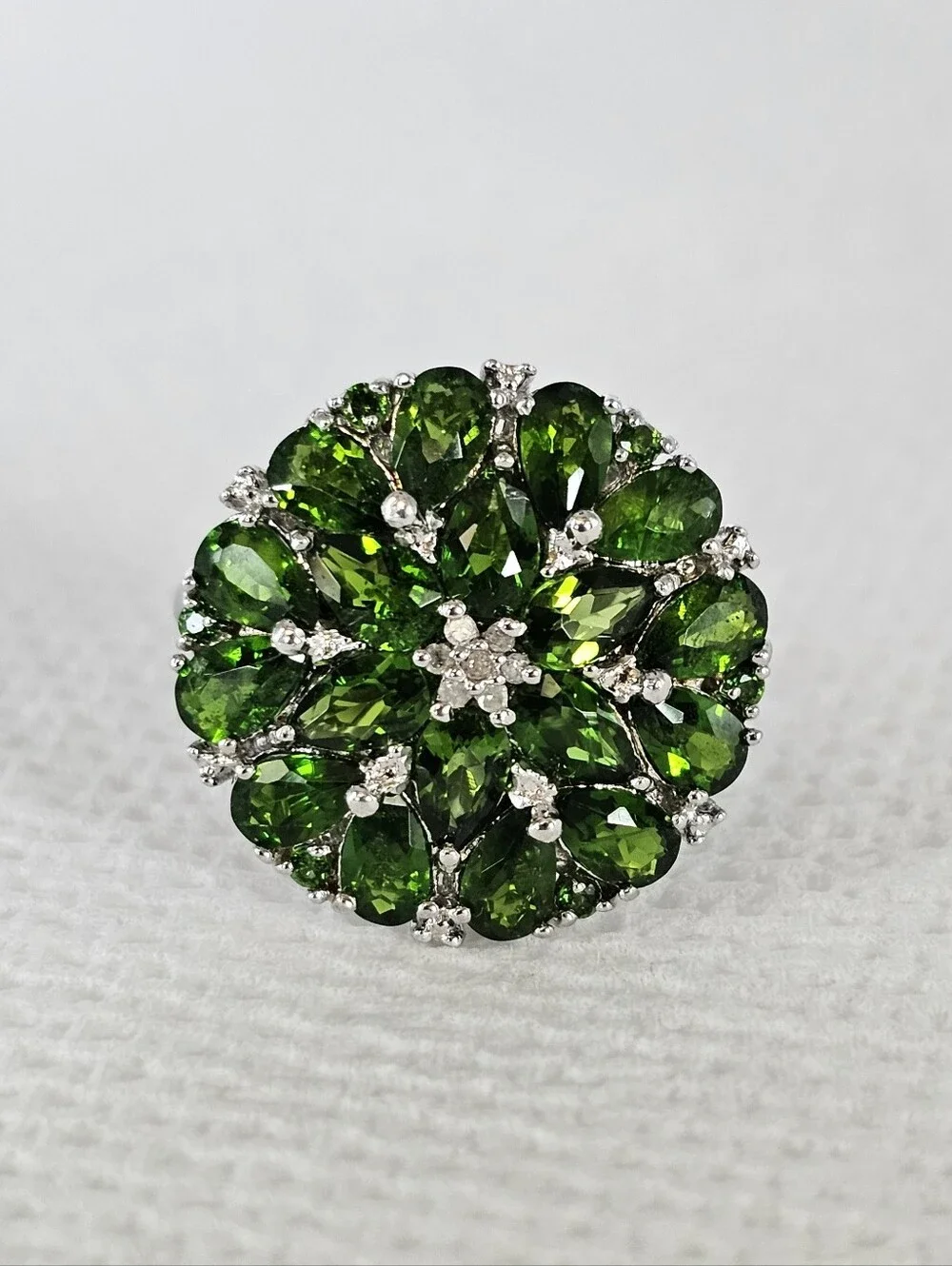 Genuine Natural Chrome Diopside Cocktail Ring Sterling Silver Size 7!